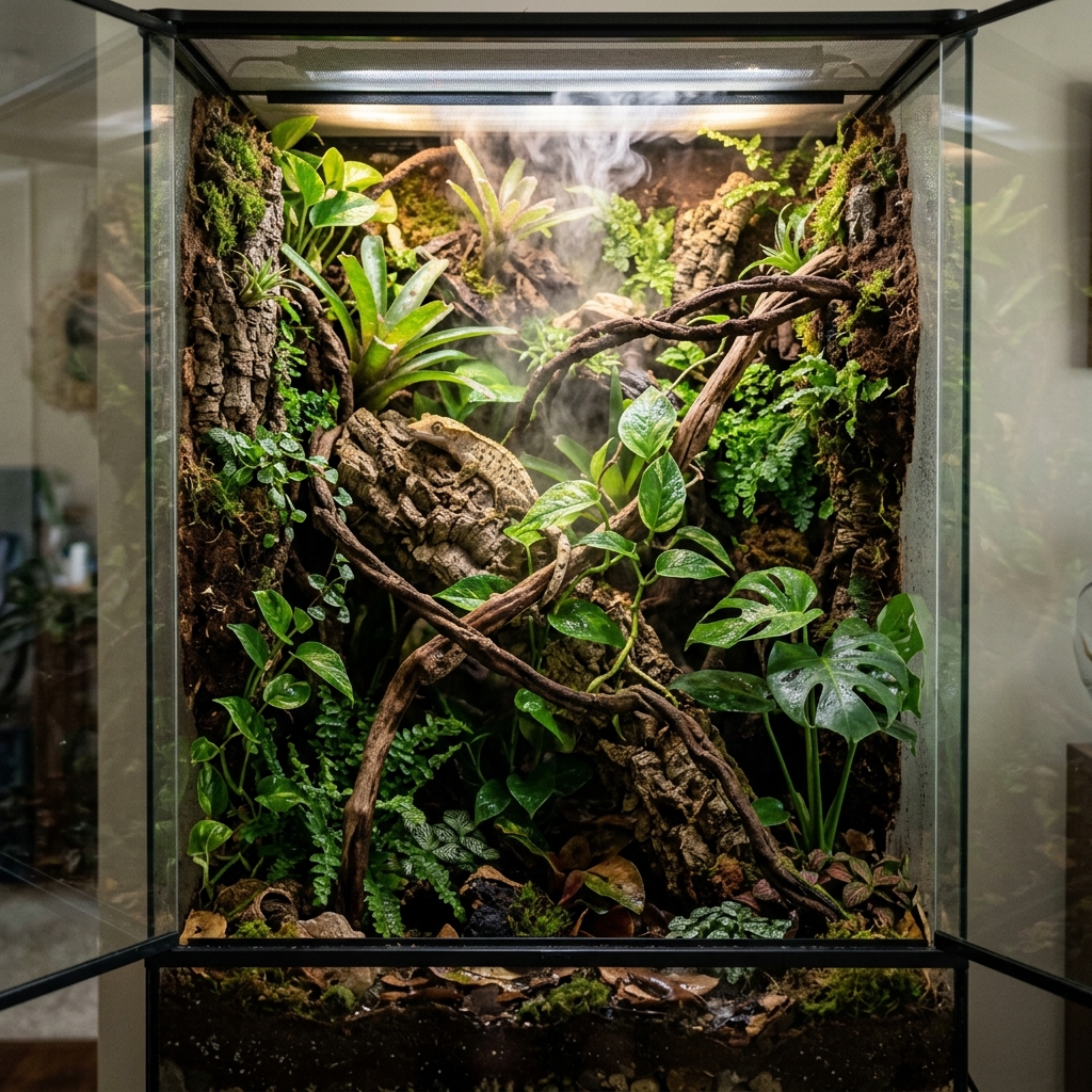 Kronengecko Terrarium im Tropen-Stil