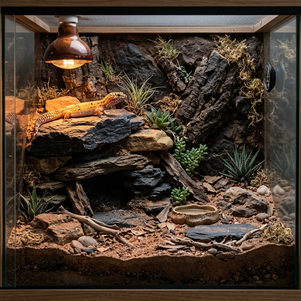 Leopardgecko Terrarium im Wüsten-Stil